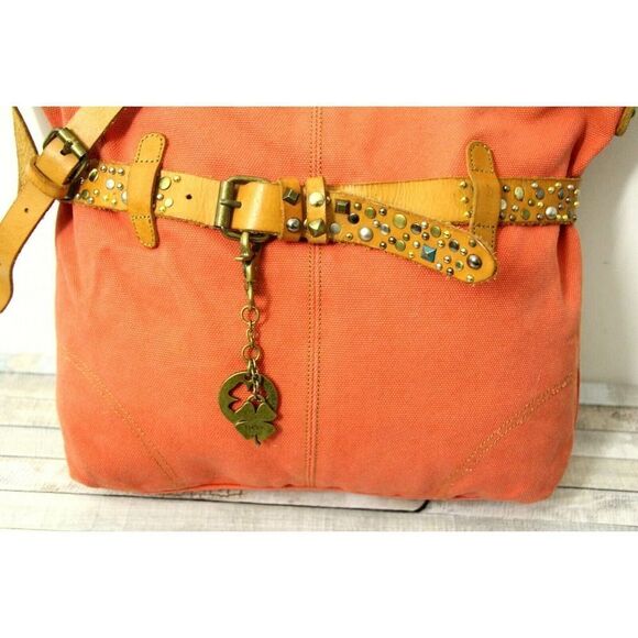 ROOMY LUCKY BRAND PINK CANVAS GENUINE LEATHER BELTED TOTE BOOK BAG SHOULDER BAG - Picture 4 of 9